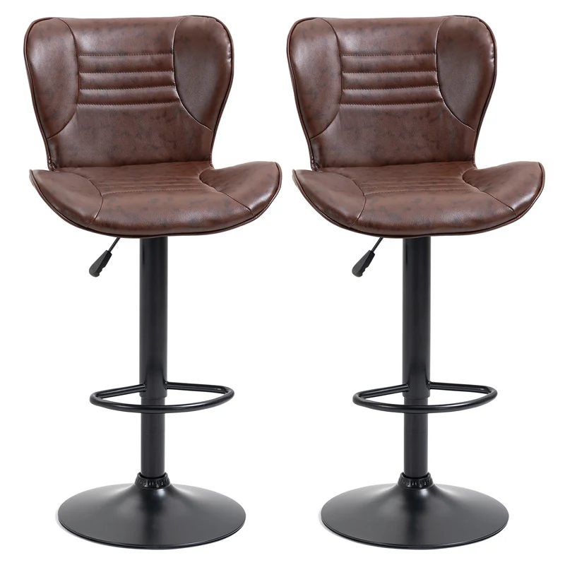 EasyComfort Set 2 Sgabelli da Bar in Finta Pelle con Altezza Regolabile, Seduta Girevole e Poggiapiedi, Marrone