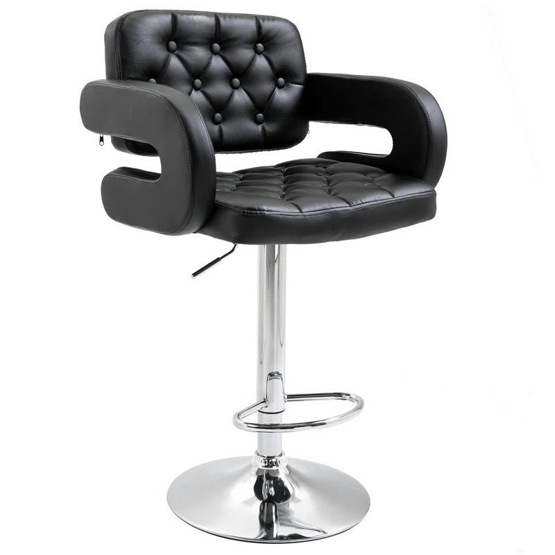 EasyComfort Sgabello da Bar Alto con Schienale e Braccioli, Girevole con Altezza Regolabile e Poggiapiedi, Finta Pelle Nera