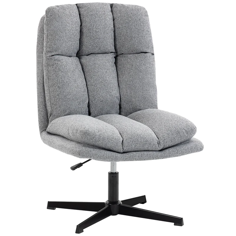 Poltrona da Salotto Girevole 63x75x92-102 cm in Tessuto Effetto Lino e Metallo Grigio Chiaro