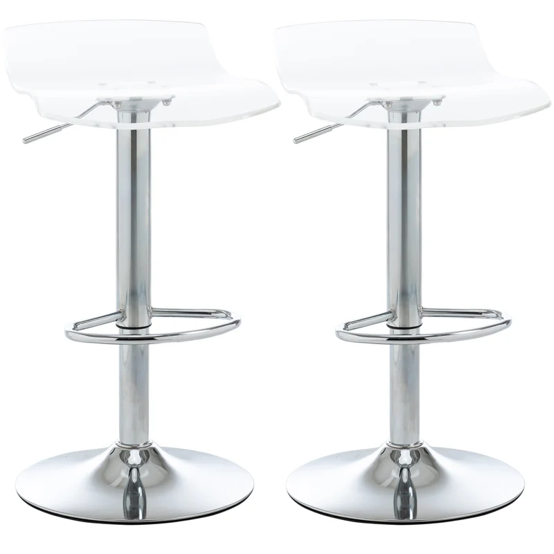 EasyComfort Sgabelli Alti da Bar Moderno con Altezza Regolabile, Set 2 Seduta Girevole e Poggiapiedi, Metallo e Acrilico, Trasparente