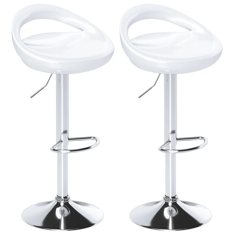 EasyComfort Set di 2 Sgabelli Alti Moderno da Bar Girevoli con Poggiapiedi, Seduta Regolabile in Acciaio, Struttura in metallo, Bianco