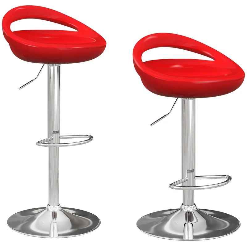 EasyComfort Set 2 Sgabelli da Bar Girevoli con Poggiapiedi, Altezza Regolabile Base in Acciaio Seduta in ABS, Rosso