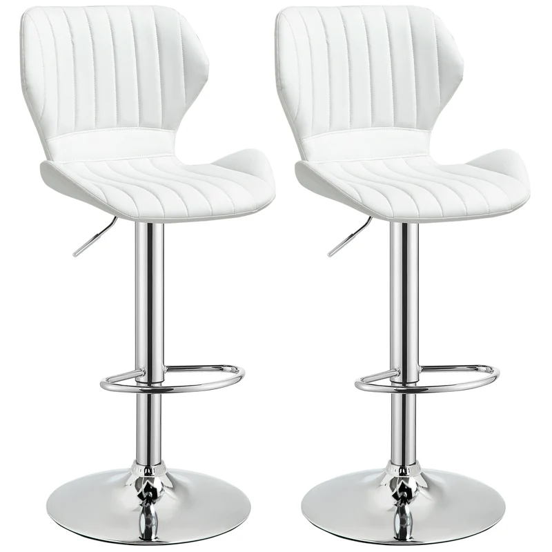 EasyComfort Set 2 Sgabelli da Bar Ergonomici ad Altezza Regolabile con Poggiapiedi, 47x51.5x92-114 cm, Bianco