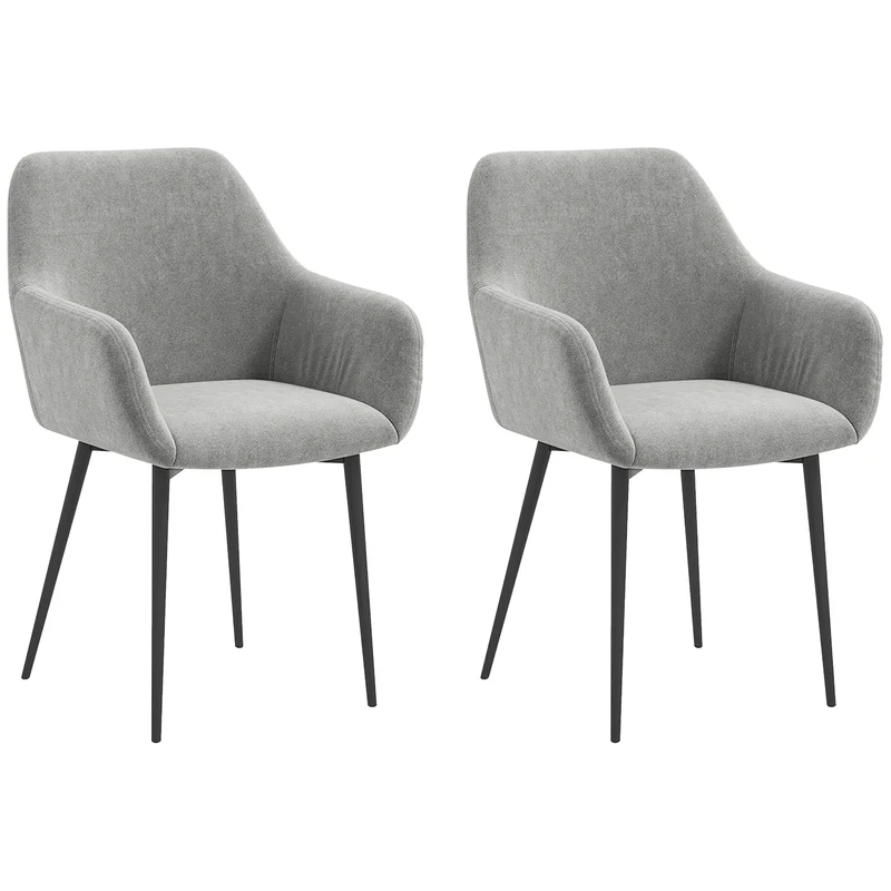 EasyComfort Set 2 Sedie da Pranzo Nordiche Imbottite con Braccioli Ricurvi in Tessuto Effetto Velluto, 54x57x80 cm, Grigio Scuro