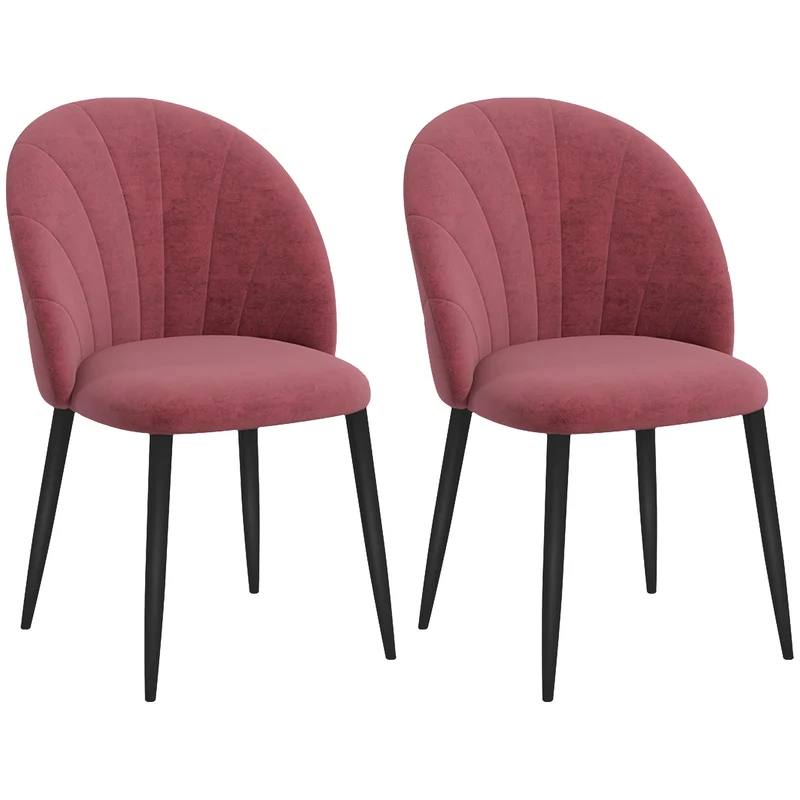 EasyComfort Set 2 Sedie da Pranzo in Velluto Imbottite con Gambe in Metallo, Rosso