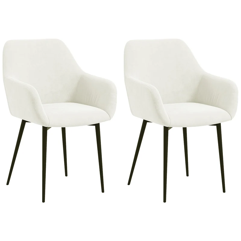 EasyComfort Set 2 Sedie Moderne Nordiche Imbottite con Braccioli Ricurvi in Tessuto Effetto Velluto, per Soggiorno, Sala da Pranzo, Crema