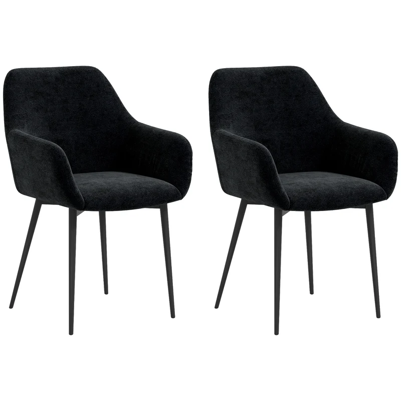 EasyComfort Set 2 Sedie per Sala da Pranzo Moderne con Braccioli, Seduta Imbottita e Gambe in Acciaio, 54x57x80cm, Nero