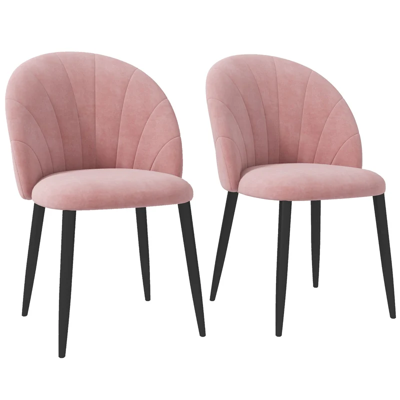 EasyComfort Set 2 Sedie da Pranzo Imbottite Stile Nordico in Metallo e Velluto, 52x54x79cm, Rosa