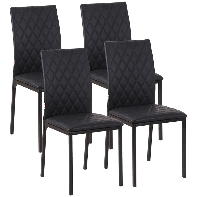 EasyComfort Set 4 Sedie per Cucina e Soggiorno da Pranzo moderno in Finta Pelle con Cuciture a Rombi e Gambe in Metallo, Nero