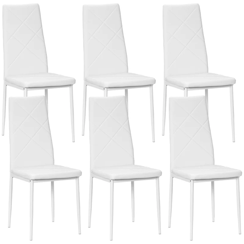 EasyComfort Set di 6 Sedie da Pranzo Moderne con Schienale Alto in Finta Pelle e Acciaio, 41x50x97 cm, Bianco