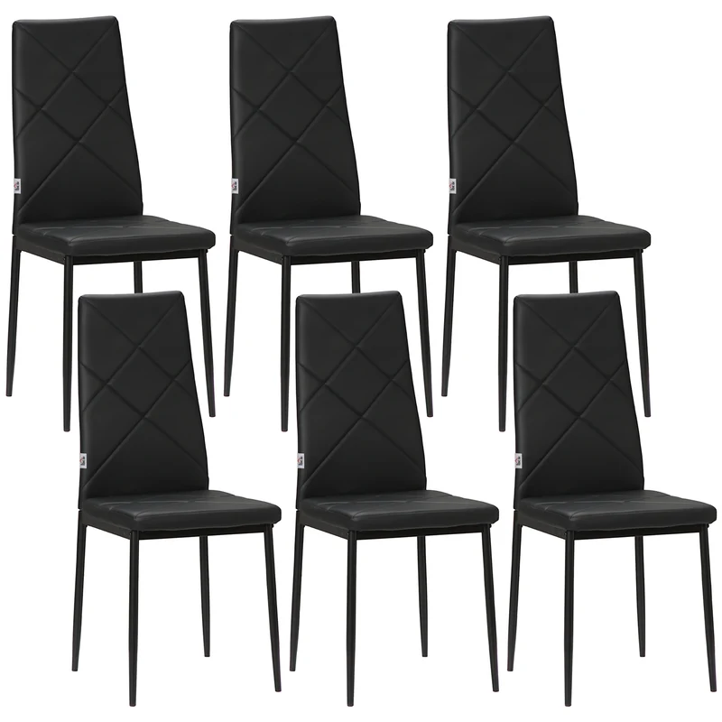 EasyComfort Set di 6 Sedie da Pranzo Moderne con Schienale Alto in Finta Pelle e Acciaio, 41x50x97 cm, Nero
