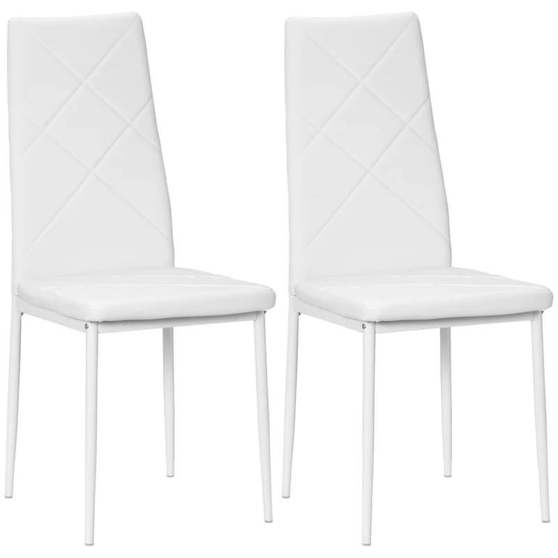 EasyComfort Set di 2 Sedie Moderne imbottite da Pranzo con Schienale Alto, in Pelle e Acciaio,rivestimento a polvere, 41x50x97 cm, Bianco