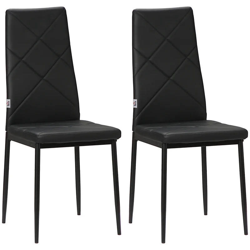 EasyComfort Set di 2 Sedie Moderne imbottite da Pranzo con Schienale Alto in Finta Pelle e Acciaio,rivestimento a polvere, 41x50x97 cm, Nero