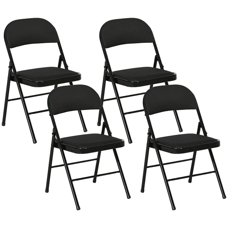 EasyComfort Set di 4 Sedie Pieghevoli con Seduta Imbottita in poliestere e Struttura in Acciaio, Nero
