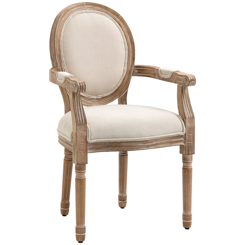 EasyComfort Sedia da Salotto Stile Classico Imbottita con Rivestimento in Tessuto, 56x56x96cm, Bianco Crema