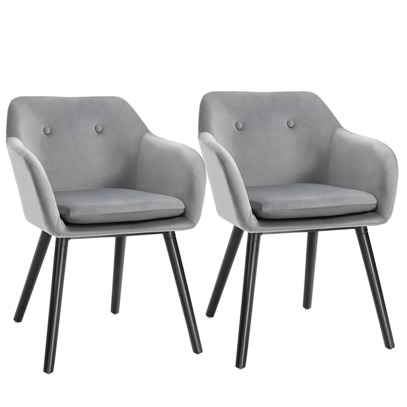 EasyComfort Set di 2 Sedie per Sala da Pranzo con Braccioli Imbottite e in Velluto, 54x56x74cm, Grigio