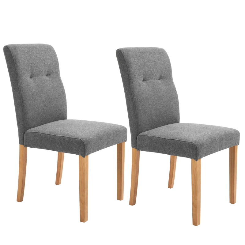 EasyComfort Set 2 Sedie da Pranzo Imbottite con Schienale Alto e Gambe in Legno, 50x62x96 cm, Grigio Scuro