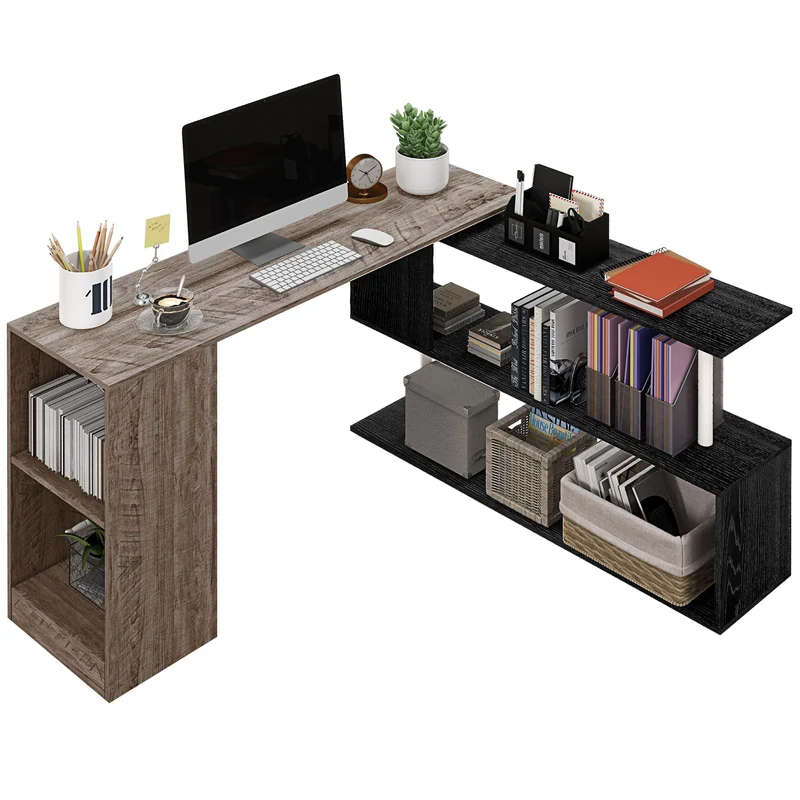 EasyComfort Scrivania Angolare Salvaspazio con Ripiano a S, in Legno, 140x120x78 cm, Grigio effetto Legno