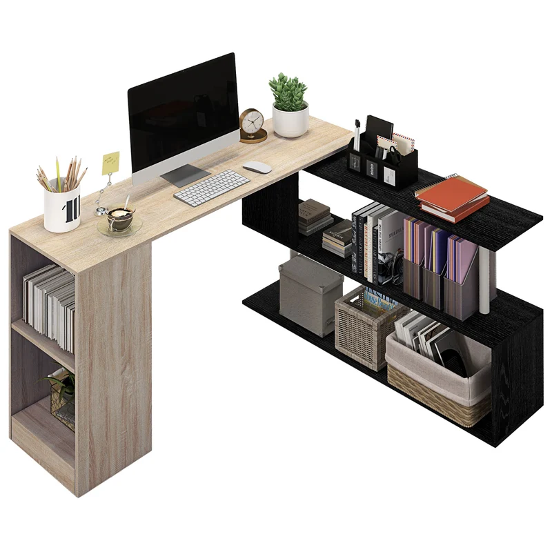 EasyComfort Scrivania Angolare Salvaspazio con Ripiano a S, in Legno, 140x120x78 cm, color Legno