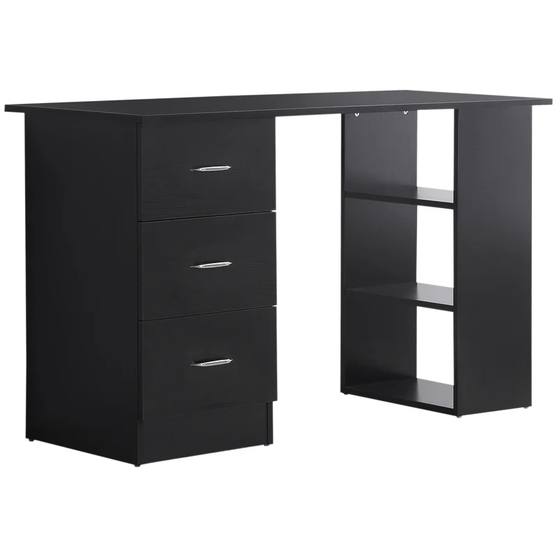 EasyComfort Scrivania PC con 3 Ripiani e 3 Cassetti per Camera e Ufficio, in Legno MDF, 120x49x72 cm, Nera