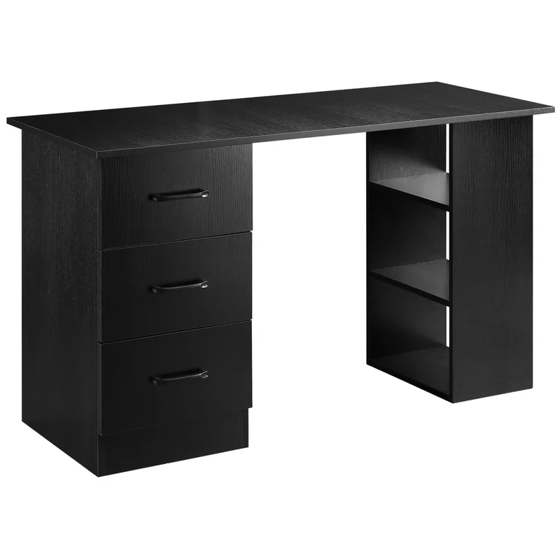 EasyComfort Scrivania Moderna in Legno con 3 Cassetti e 3 Ripiani per Camera e Ufficio, 120x49x72cm, Nero