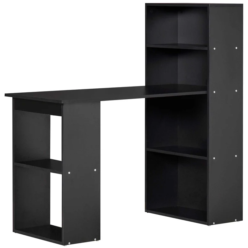 Easycomfort Scrivania PC in Legno con 6 Ripiani Portaoggetti Laterali, 120x55x120 cm, Nero