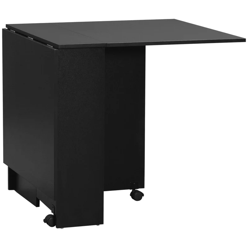 Easycomfort Tavolo Pieghevole in Legno per 4-6 Persone con Ruote, 75x140x74cm, Nero