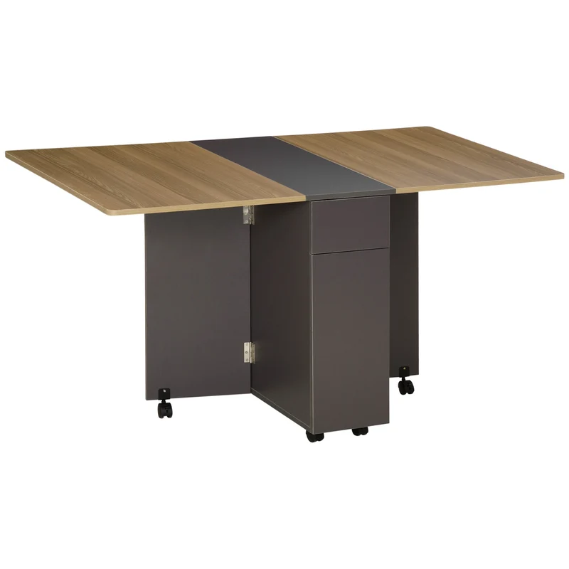 Easycomfort Tavolo Pieghevole da Pranzo in Truciolato con 2 Cassetti, 1 Armadietto, max. 6 Persone, 140x76x76 cm