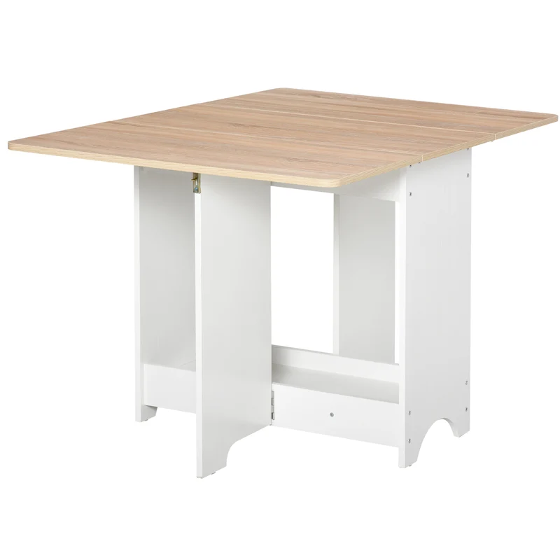Easycomfort Tavolo Consolle a Ribalta con Vano Mensola, Tavolino da Salotto e Cucina, Tavolo a Ribalta, Pieghevole, Salvaspazio, Color Legno e Bianco, 118x80x72cm