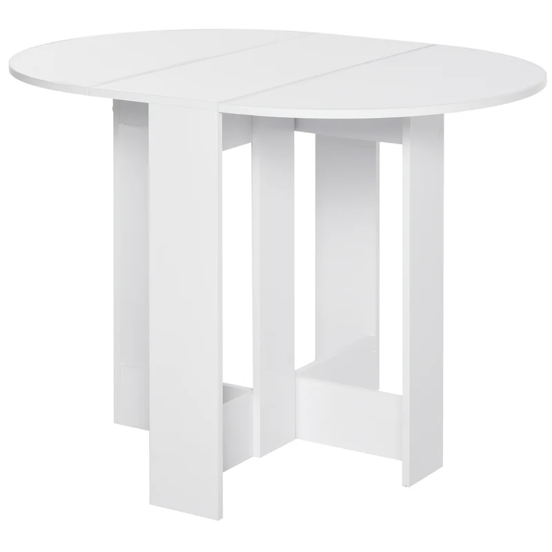 Easycomfort Tavolo Pieghevole da Pranzo a 2 Ribalte, Tavolo da Pranzo Allungabile in Legno Salvaspazio per Cucina e Soggiorno, 104x76x73.7 cm, Bianco