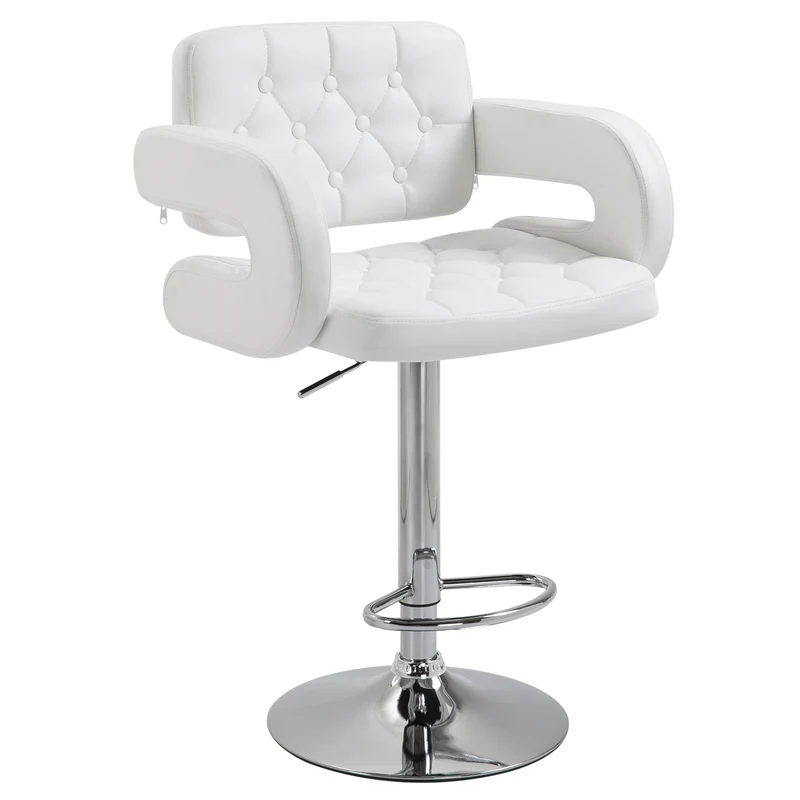EasyComfort Sgabello Alto Moderno da Bar con Schienale e Braccioli, Regolabile e Girevole, per Cucina o Pub, 64x50x94-114cm, Bianca