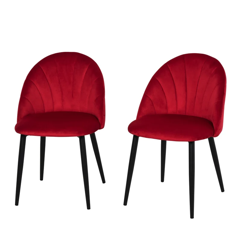 Easycomfort Set di 2 Sedie Sala da Pranzo, Sedie Cucina Moderne con Schienale a Conchiglia e Gambe in Metallo, Sedia in Velluto con Imbottita per Cucina, Camera da Letto, Ufficio e Soggiorno, Rosso
