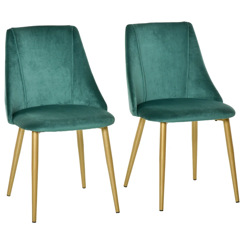 EasyComfort Set 2 Sedie da Pranzo Moderne e Imbottite da Salotto, per Soggiorno e Cucina, schienali ergonomici e gambe in legno, Verde