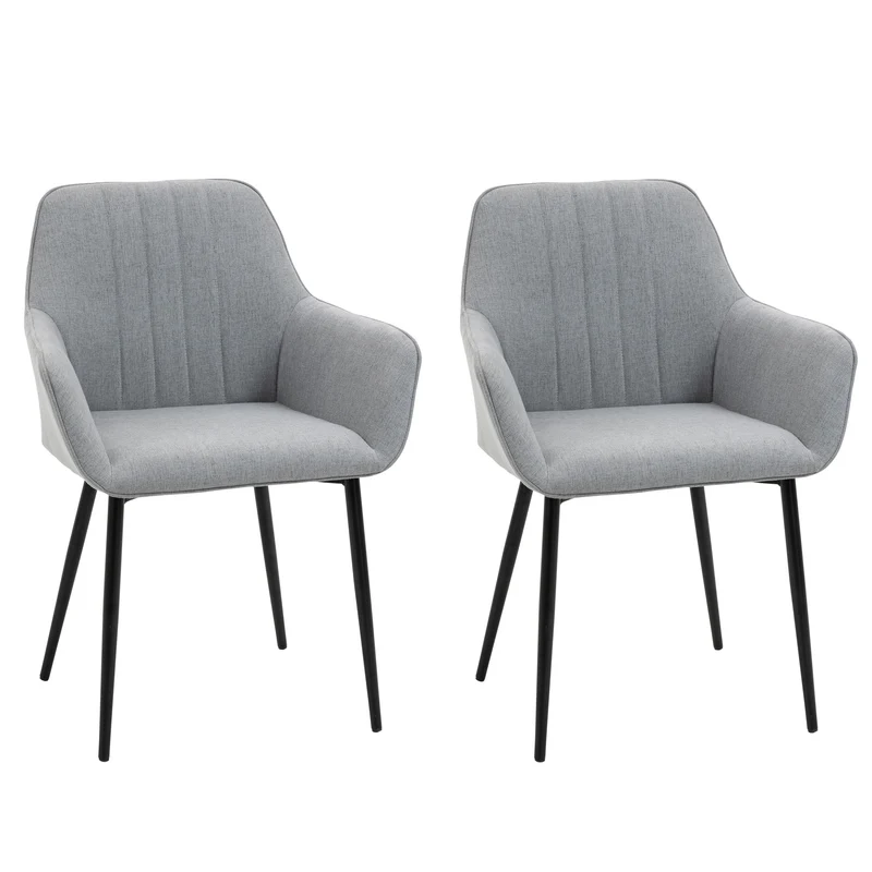 Easycomfort Set 2 Sedie da Pranzo Imbottite con Rivestimento e Schienale, in Lino e Gambe in Ferro, Stile Scandinavo, 59.5x56.5x81 cm, Grigio