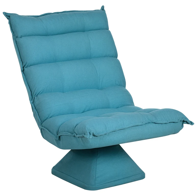 Poltrona Relax Girevole 62x70x95 cm con Schienale Regolabile in 5 Posizioni Effetto Velluto e Acciaio Blu