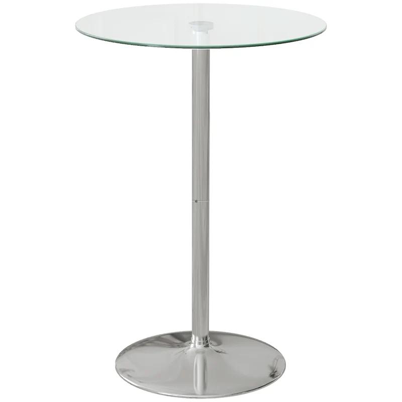 EasyComfort Tavolo Alto da Bar Moderno Rotondo con Base in Acciaio e Piano in Vetro, Ø70x102cm, Trasparente
