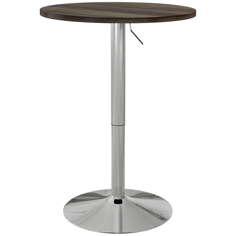 EasyComfort Tavolo Alto da Bar con Altezza Regolabile, Piano Girevole e Base in Acciaio, Ø60x69-91cm, Marrone