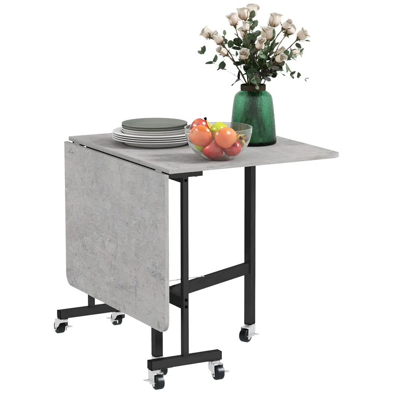 EasyComfort Tavolo Pieghevole a Ribalta per 4-6 Persone con 6 Rotelle, in Legno e Acciaio, 120x80x73 cm, Grigio