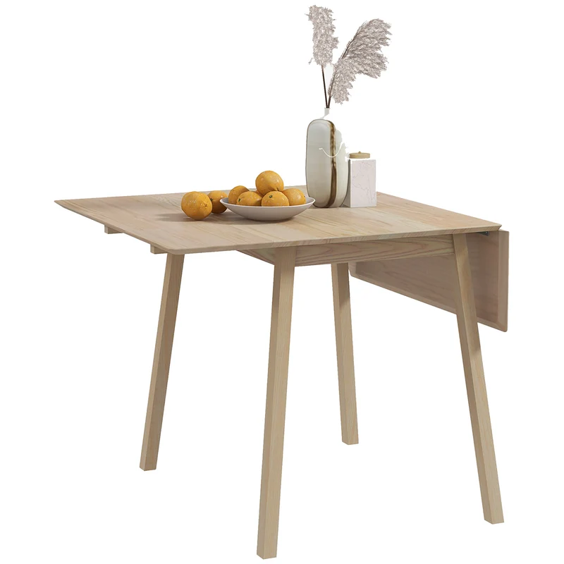 EasyComfort Tavolo Pieghevole Salvaspazio a 2 Ribalte per 2-4 Persone in Legno di Pino, Colore Legno Naturale