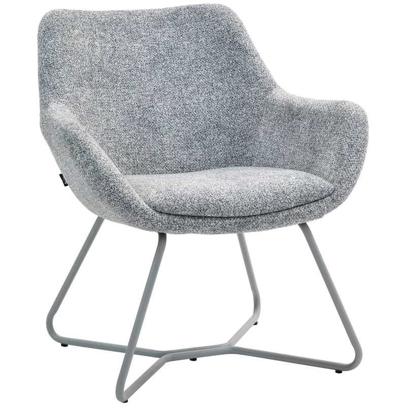EasyComfort Sedia Moderna con Braccioli e Schienale Imbottiti, in Tessuto Effetto Lino e Acciaio, 63x69x75 cm, Grigio