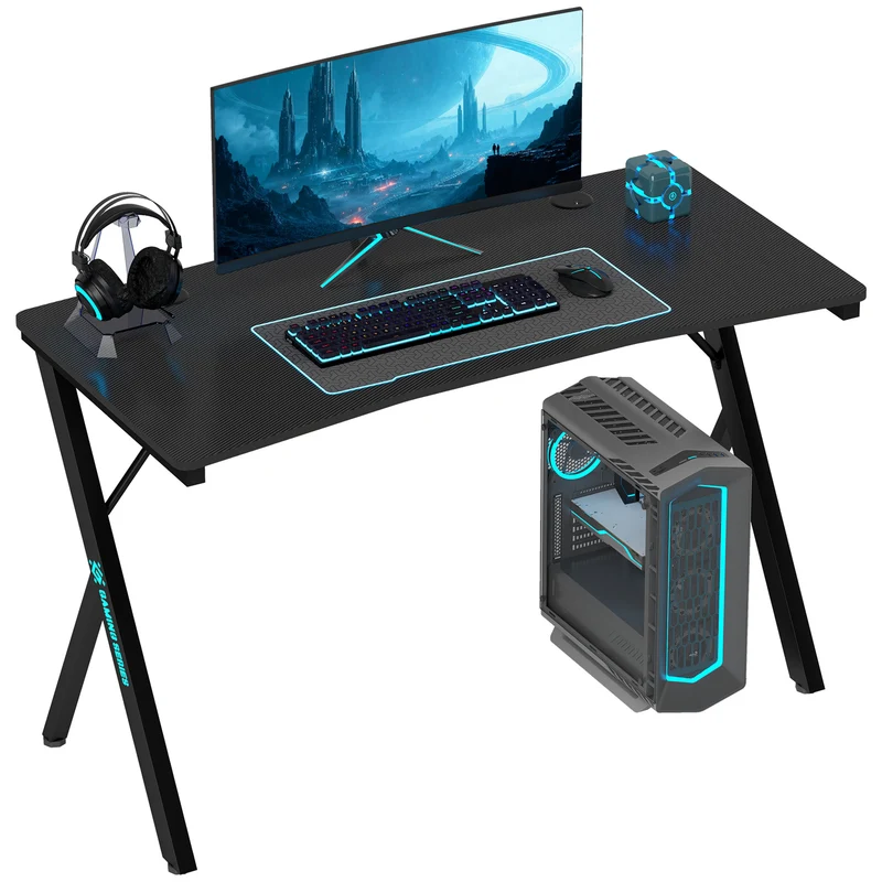 EasyComfort Scrivania Gaming con Luci LED RGB Regolabili e Gambe a K, in Legno e Acciaio, 120x60x75 cm, Nero