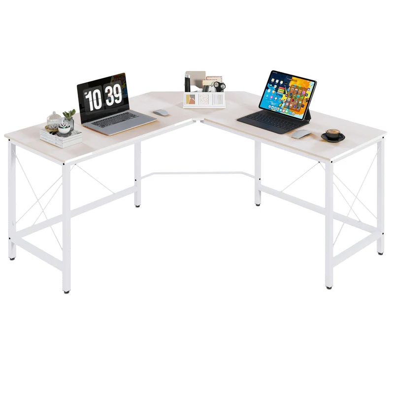 EasyComfort Scrivania Angolare a L con Piedini Regolabili, in Legno e Acciaio, 150x150x76 cm, Bianca