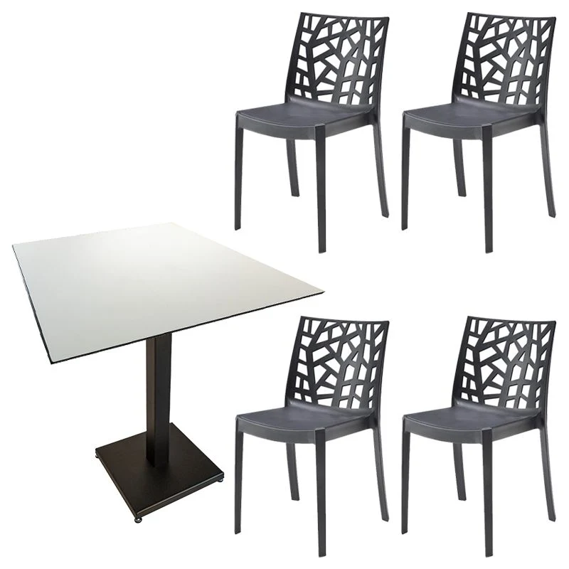 Set Tavolo contract con piede in ferro e piano 70 x 70 bianco + 4 sedie matrix antracite