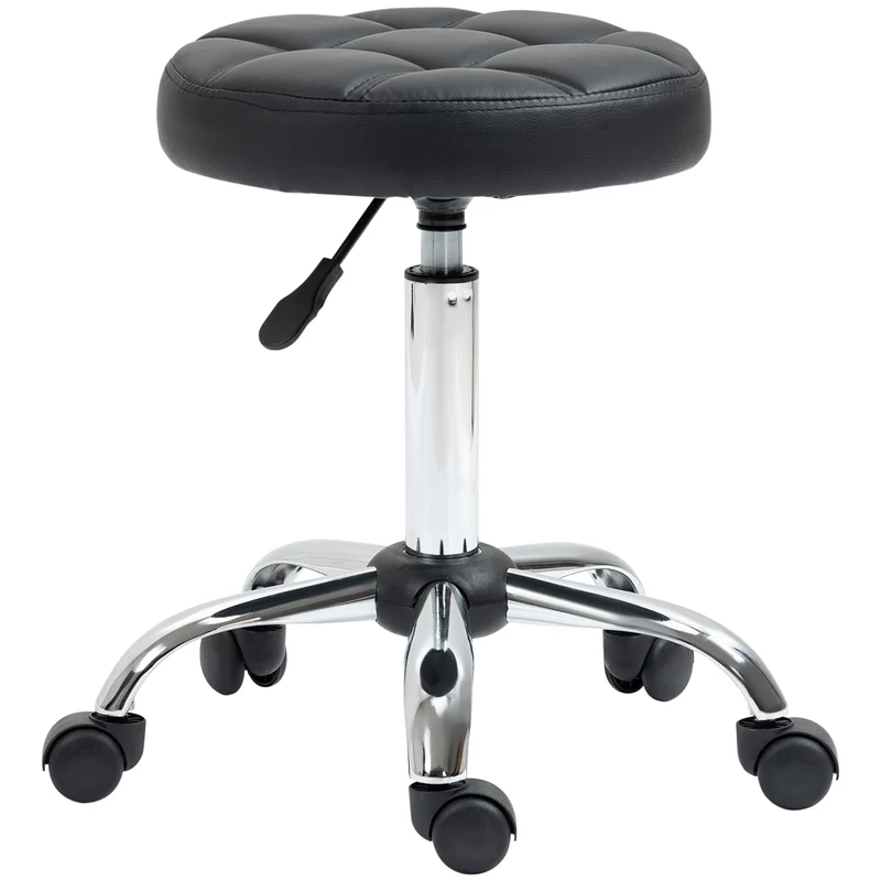EasyComfort Sgabello Girevole Rotondo con Ruote, Altezza Regolabile e Rivestimento in Finta Pelle, Nero