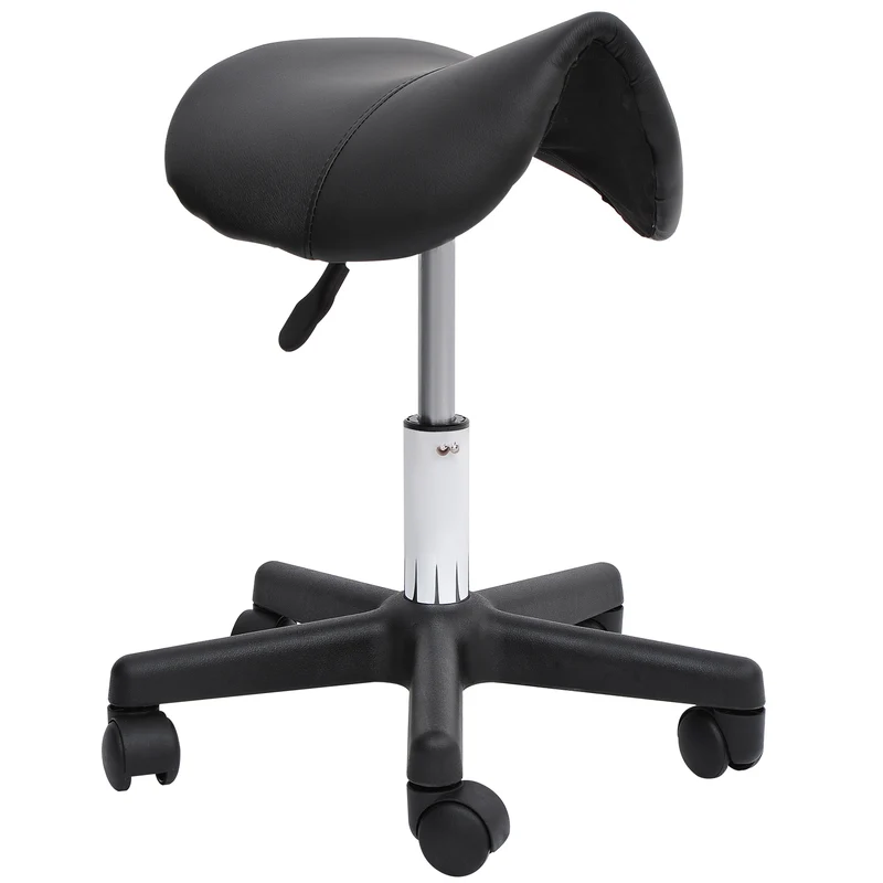 EasyComfort Sgabello Girevole a Sella con Ruote e Altezza Regolabile, Imbottito e Rivestito in Finta Pelle, Nero