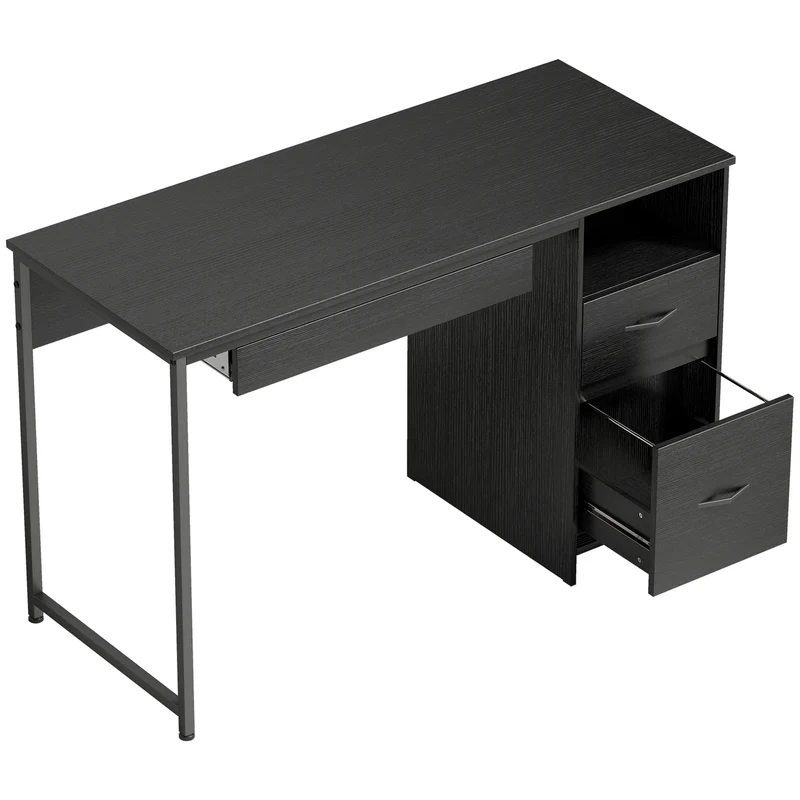 Scrivania da Ufficio Salvaspazio 120x52,3x76 cm con Cassetti in Legno e Acciaio Nero