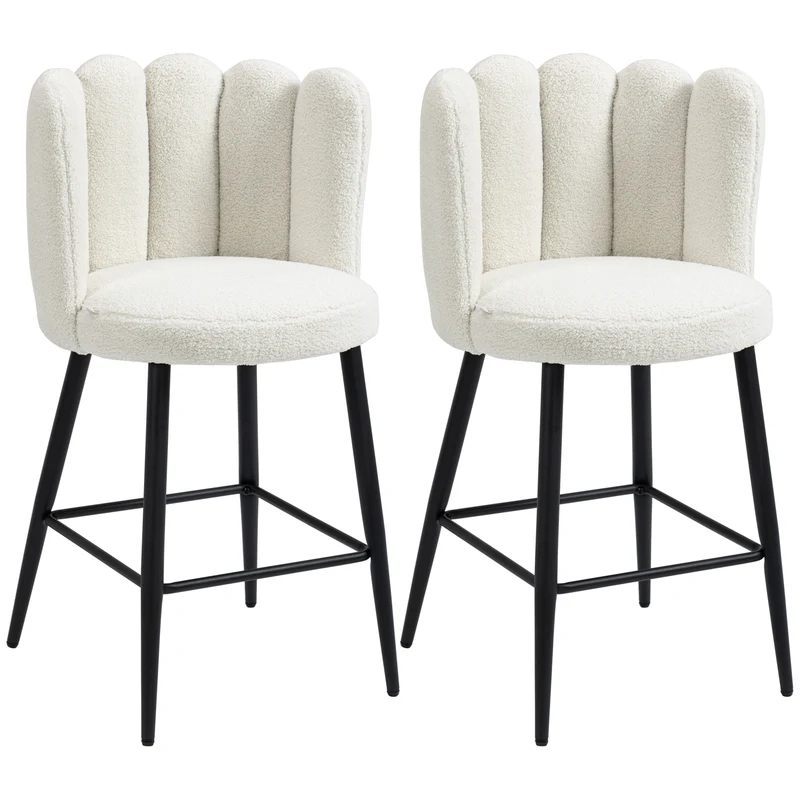 EasyComfort Set 2 Sgabelli Alti imbottiti con Poggiapiedi Regolabile Moderno da Cucina Pz in Poliestere, Acciaio e Gommapiuma, Bianco crema
