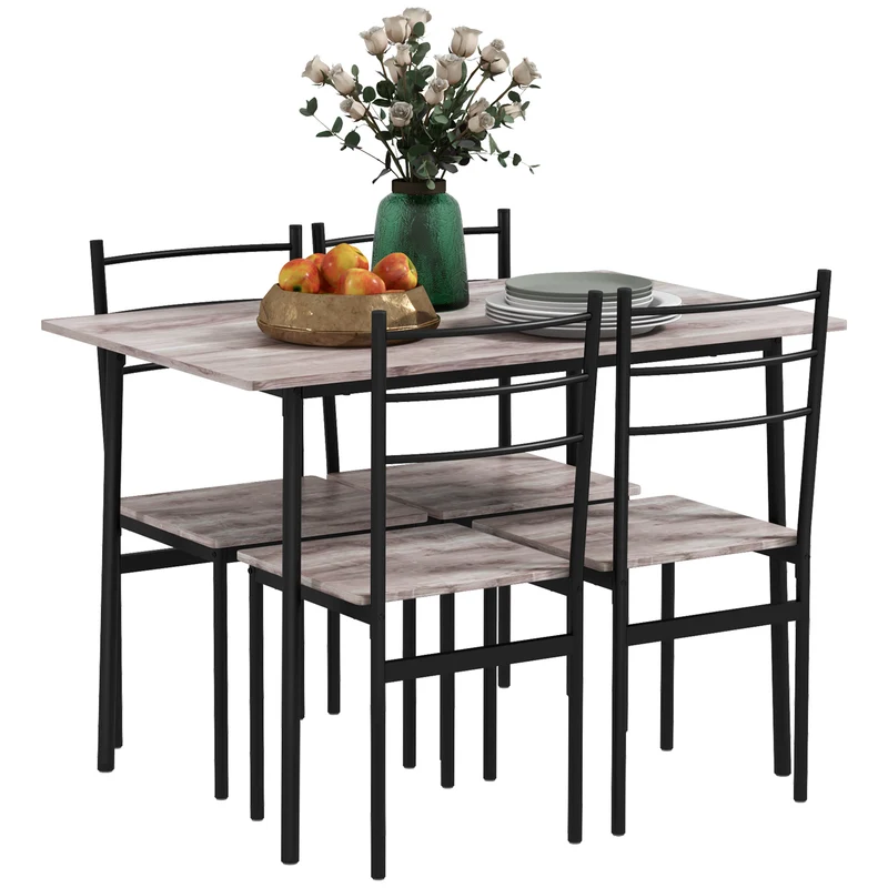 Easycomfort Set Tavolo e Sedie 5 Pezzi Salvaspazio con Tavolo da Cucina Rettangolare e 4 Sedie Moderne, in MDF e Acciaio