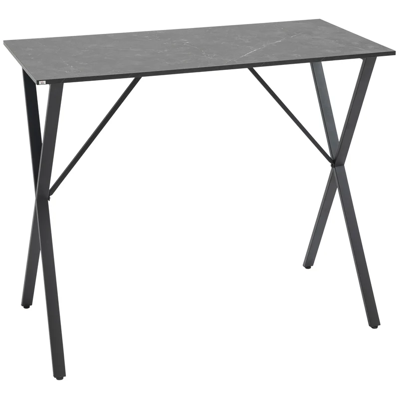 Easycomfort Bancone Bar Tavolo Alto Stile Industriale Effetto Marmo, Legno e Acciaio 120x60x102 cm, Nero