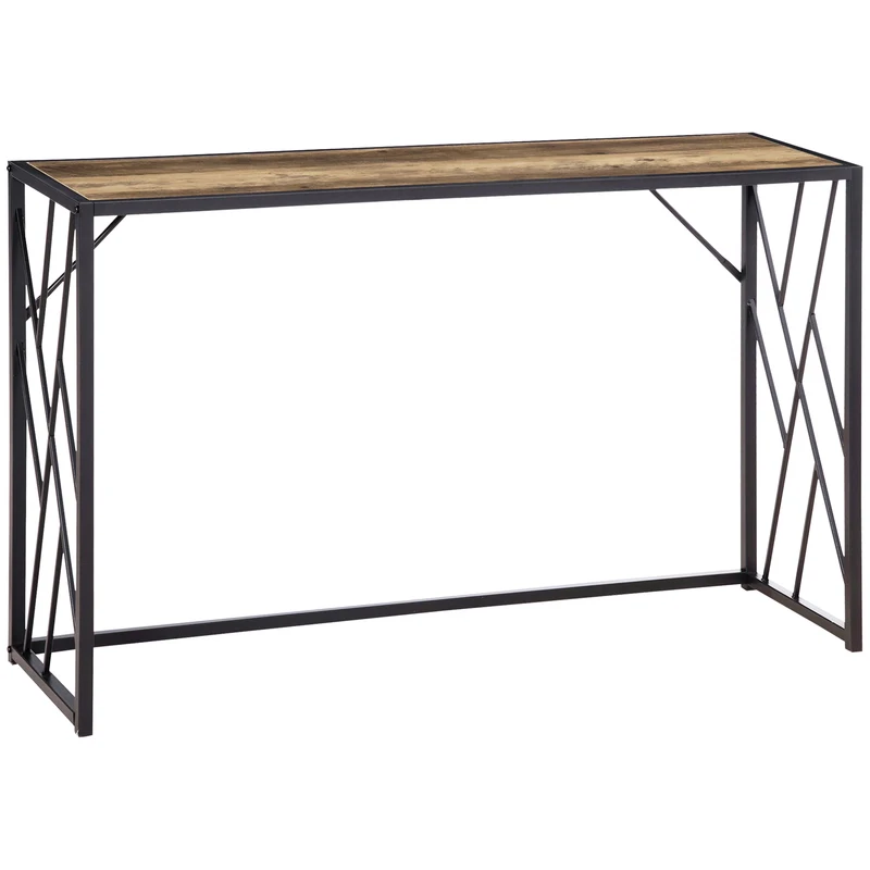 Easycomfort Tavolo Consolle da Ingresso in Stile Industriale, Mobile Vintage in Acciaio e Legno, 120x35x75cm, Marrone
